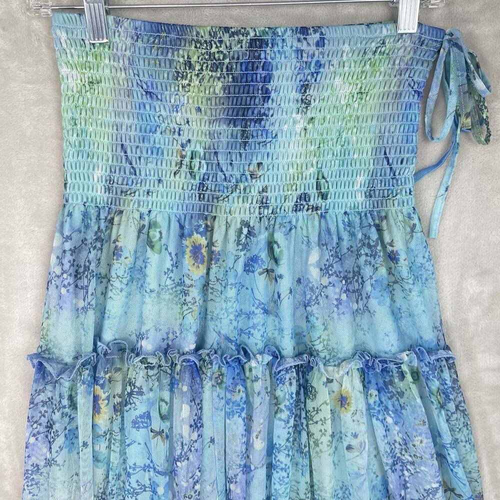 Lapis Fairy Garden Smocked Tiered Floral Midi Skirt Small Y2K Cottagecore Boho - Picture 3 of 16